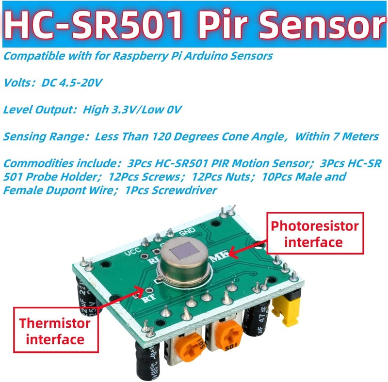 MTDELE 3 Pcs HC-SR501 PIR Motion Sensor Miniature Human Infrared Sensing Module Compatible with for Raspberry Pi Arduino Sensors - Image 3